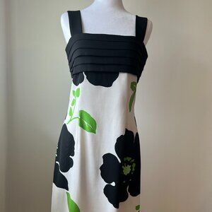 Jessica Howard Floral Midi Dress, Size 6, Green/White/Black, Square Neck